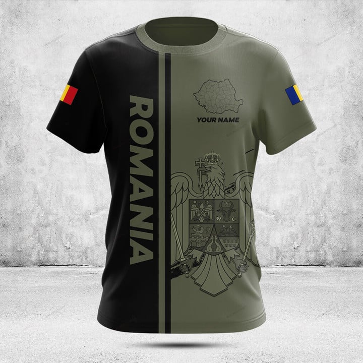 Street Fashion Usa - Kaos Grafis Bendera Rumania Hijau Tentara
