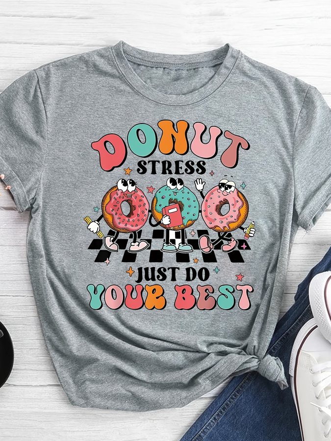 Street Fashion Trends 2025 - Kaos Cetak Donat Kartun, Atasan Kasual