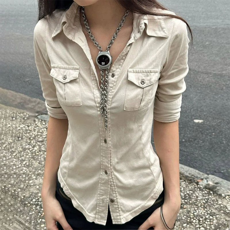 Street Fashion In Japanese - Kemeja Kancing Setengah Lengan untuk Wanita