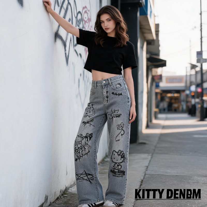 Jeans Wanita Bergaya Kartun Mi - Street Fashion Model ulasan dan harga