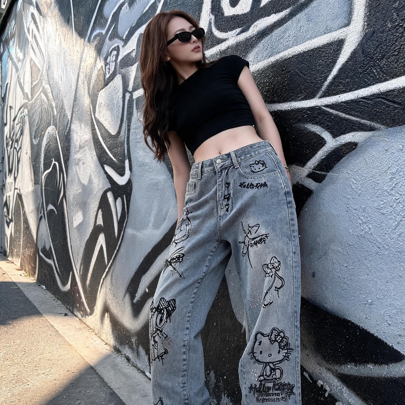 Jeans Wanita Bergaya Kartun Mi - Street Fashion Model ulasan dan harga