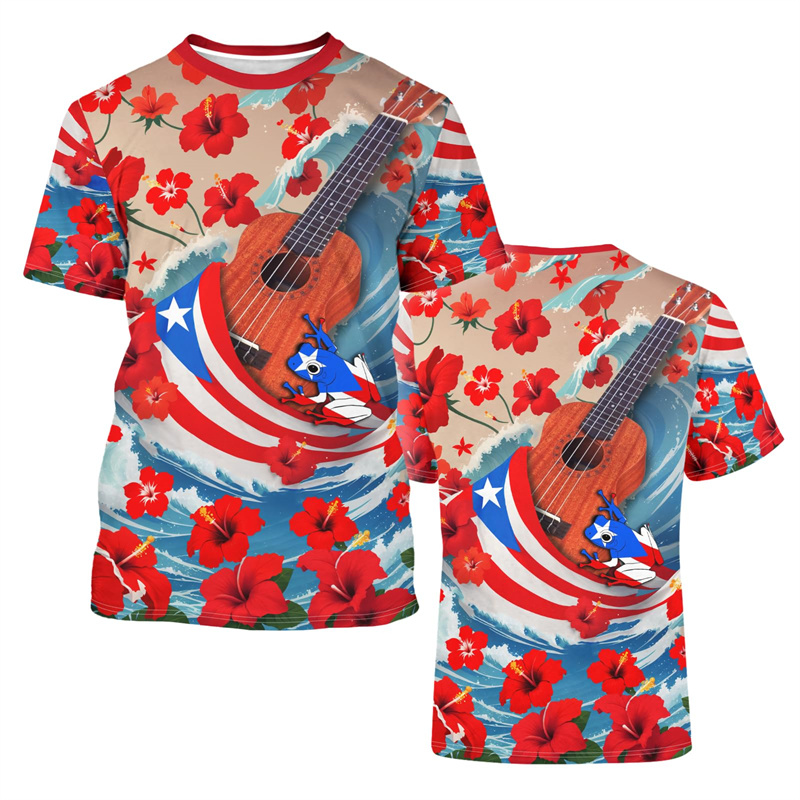 Kaus grafis bendera Puerto Ric - Street Fashion Usa ulasan dan harga