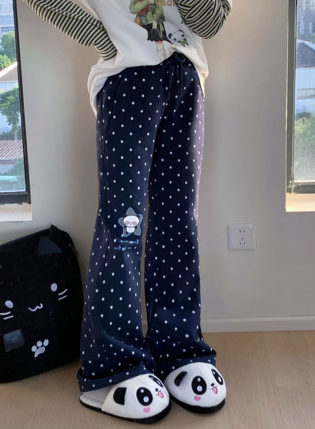 Celana Kasual Polka Dot Vintag - Street Fashion Korean Girl ulasan dan harga